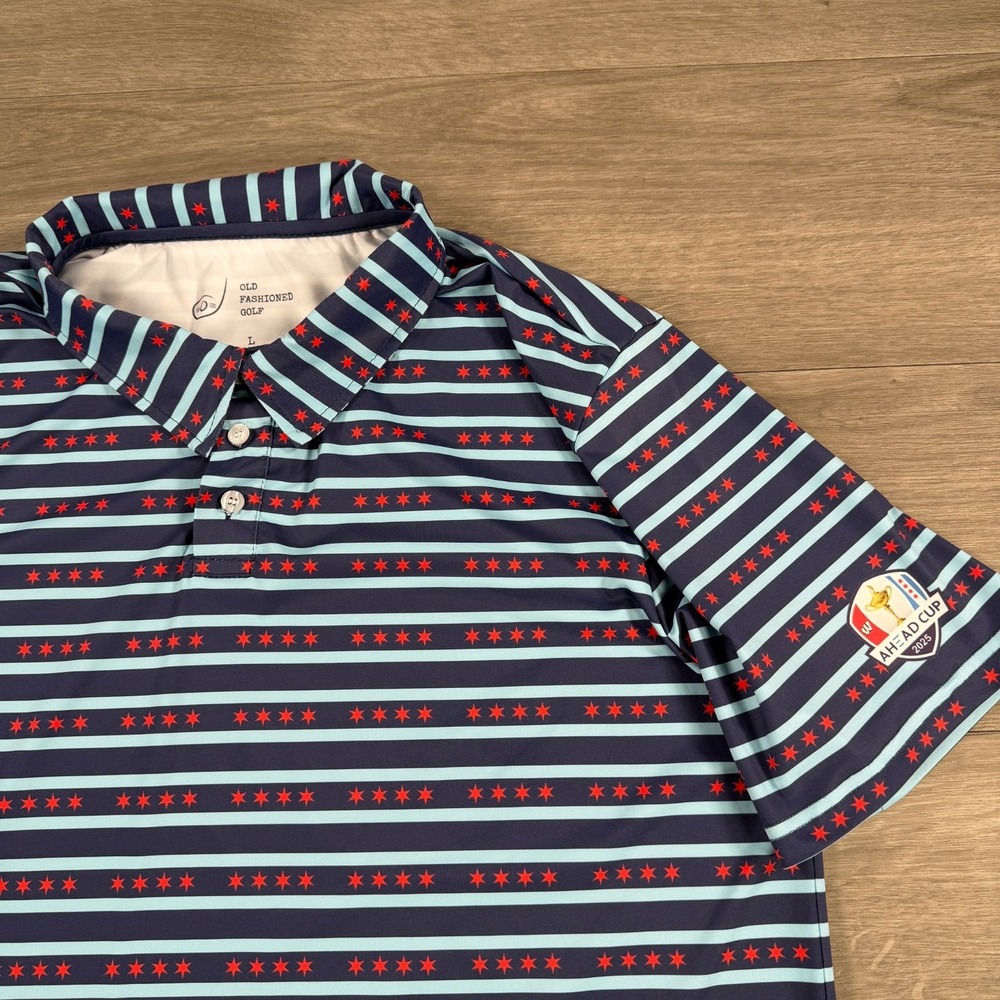 Old Fashioned Golf Polo Shirt Mens AOP Geometric Chicago Flag Ahead Cup 2025 L